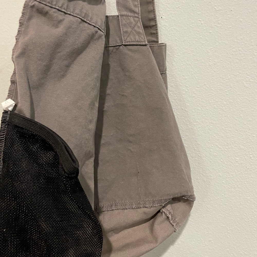 Lucy canvas bag with cup holder inside.  Olive brown with orange accents. - Picture 4 of 5